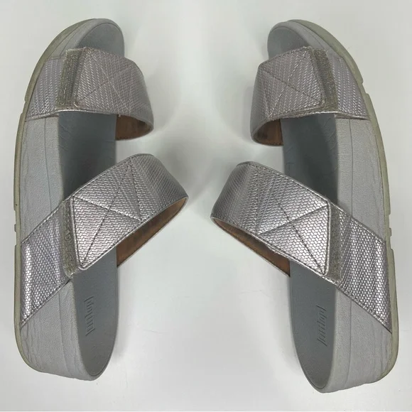 FitFlop Women’s 8 Silver Glitz Mina Textured Slip On Comfort Walking Sandals - Picture 9 of 12